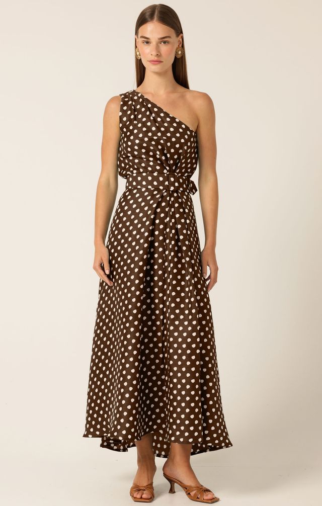 Sacha Drake GARDENIA ONE SHOULDER DRESS - Choc/ Cream Spot