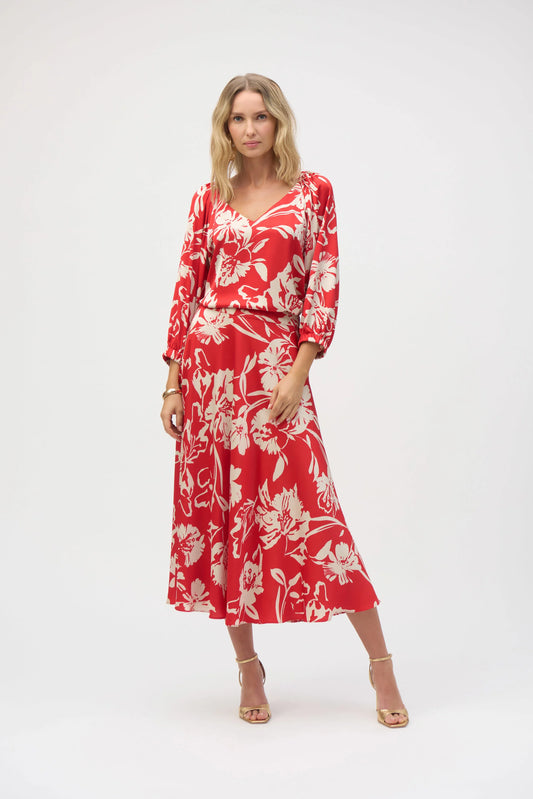 Joseph Ribkoff Satin Floral Print A-Line Skirt
252176