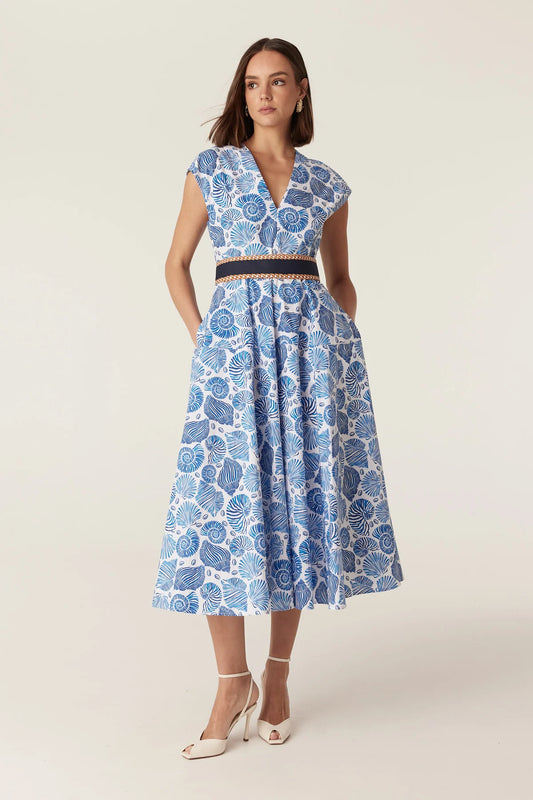 Cable Monique Midi Dress - Blue Shell Print