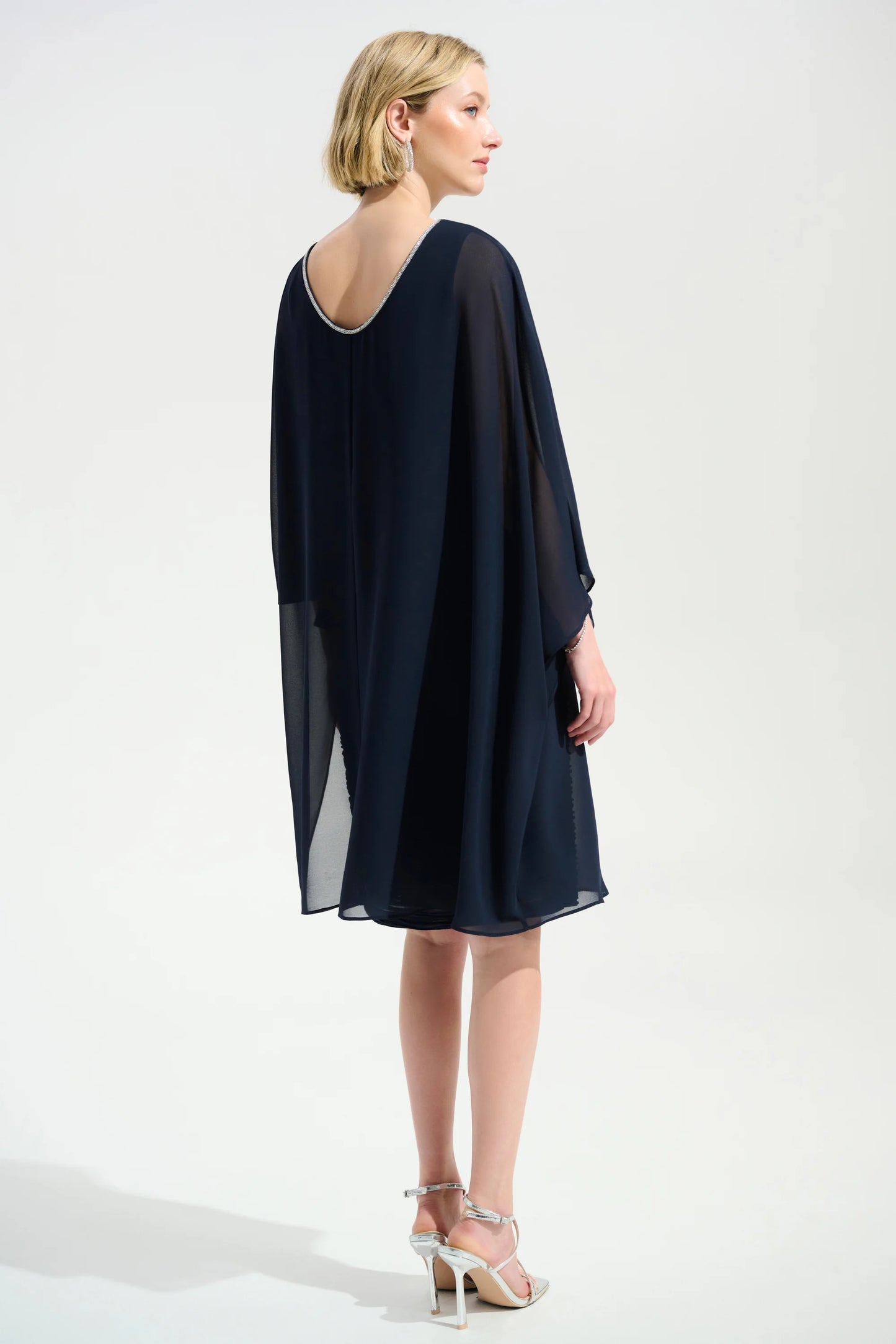 Joseph Ribkoff Signature | Cascade Knit Sheath Dress With Chiffon Poncho Overlay
261707 - ROYAL SAPPHIRE