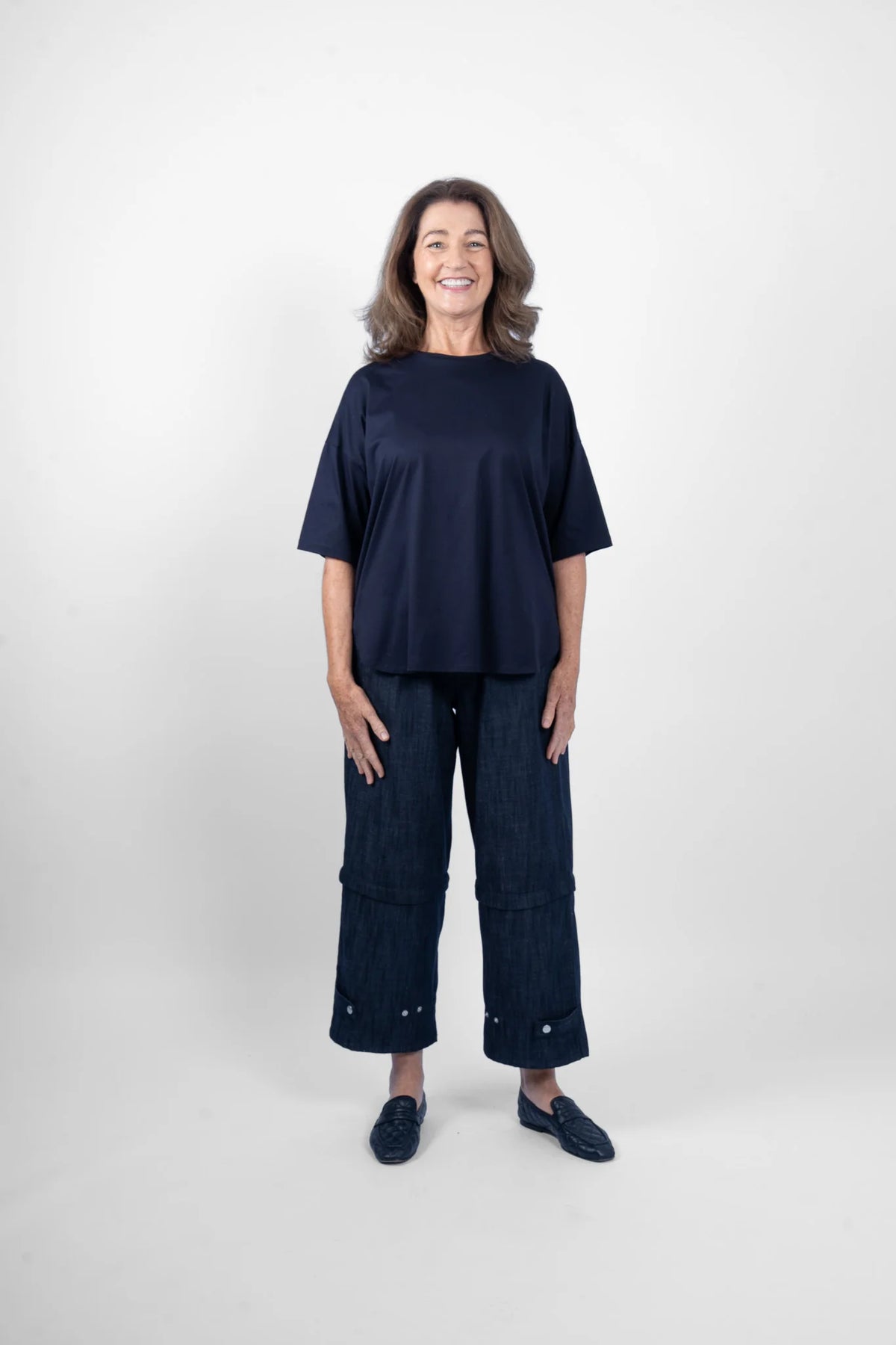 Maud Dainty Peony Tee - Navy