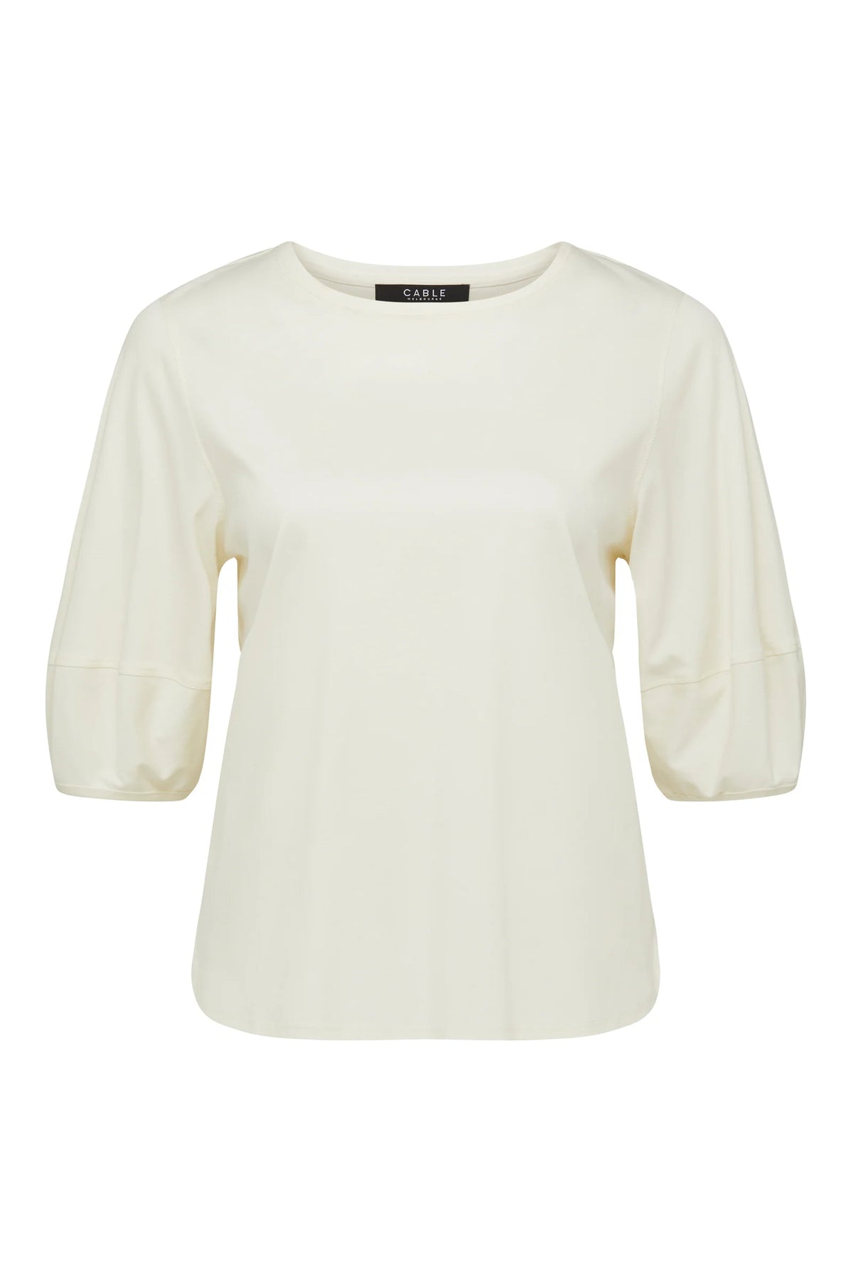 Cable Pima Cotton Lantern Sleeve Top - Cream