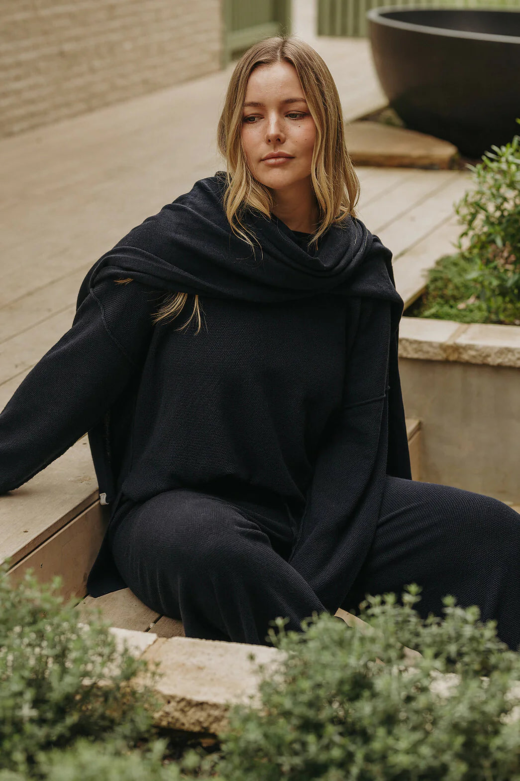 TALAMAYA Winter Retreat Merino Cotton Pullover Deep Ocean