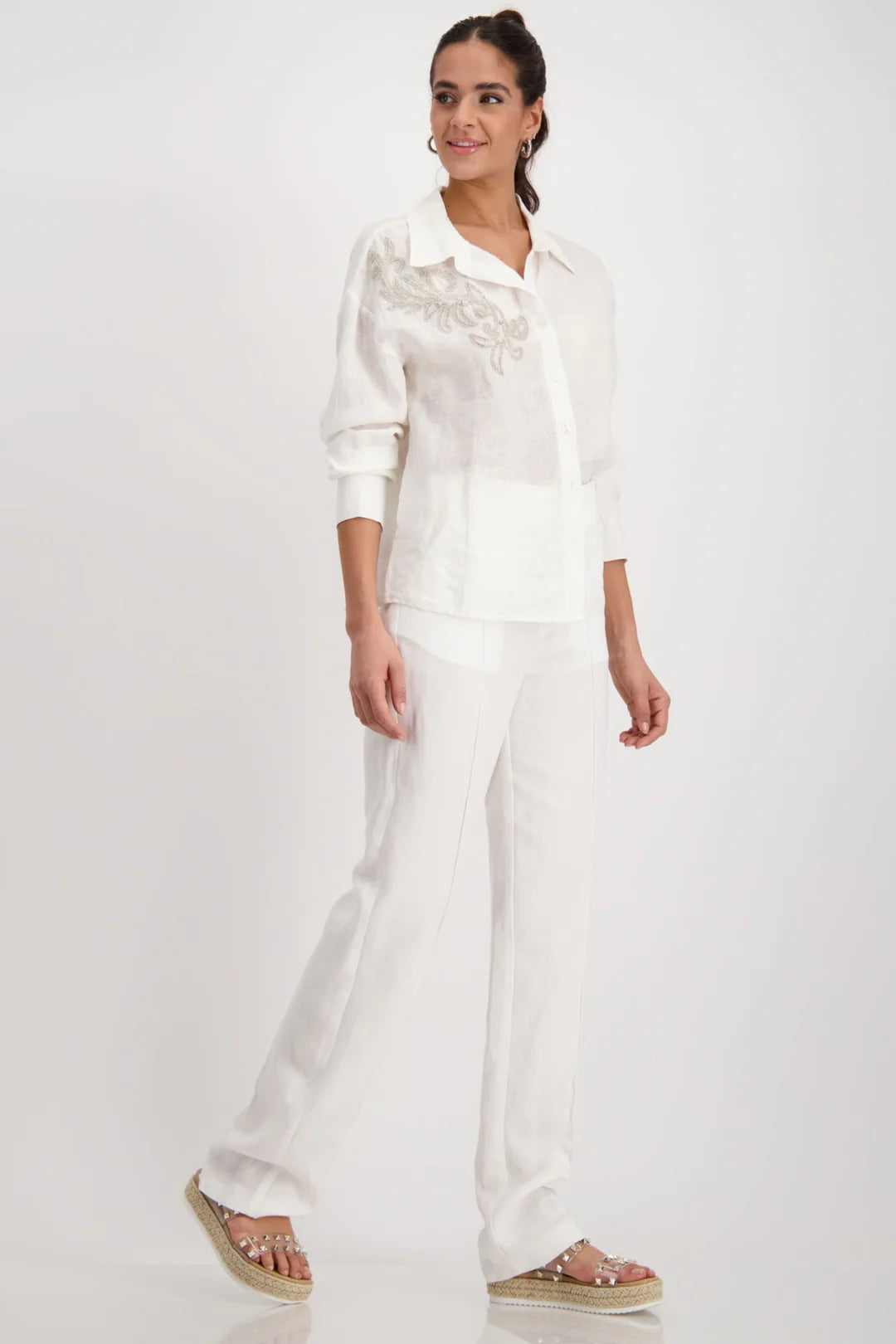 Monari Linen Shirt with Crystals Style 408982