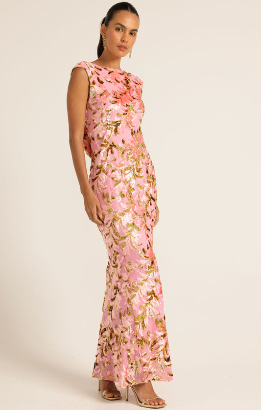 August Pre Order SACHA DRAKE Heavenly Heights Maxi Dress - Pink Gold