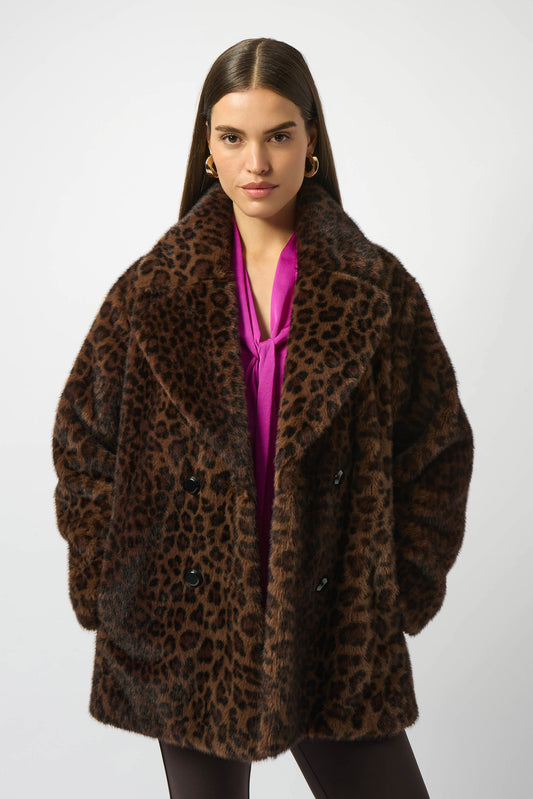 Joseph Ribkoff Faux Fur Leopard Print Double-Breasted Coat
253937