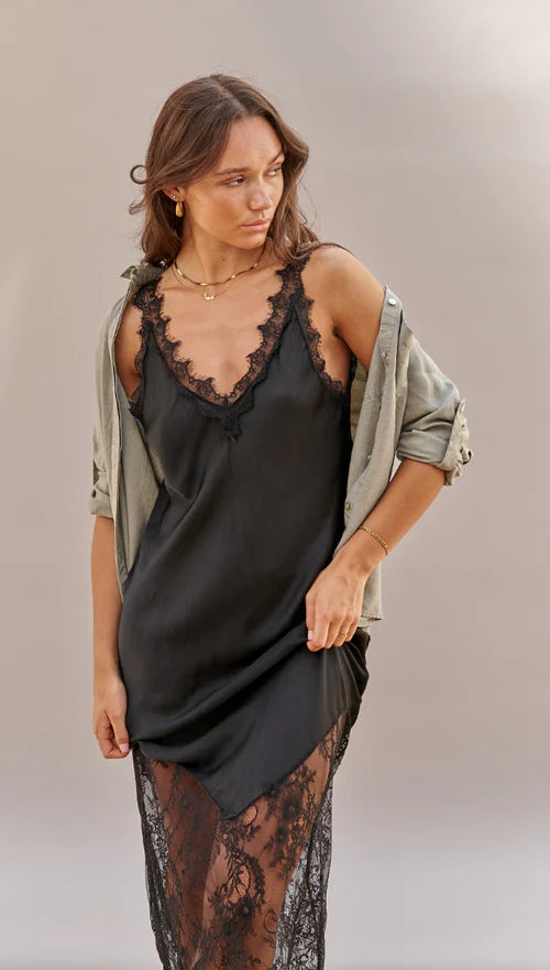 Charli London SOLANGE Slip Dress - BLACK