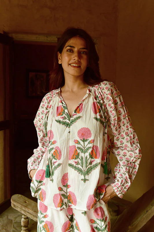 MANDALAY DESIGNS Marigold Bobby Top - White/ Multi