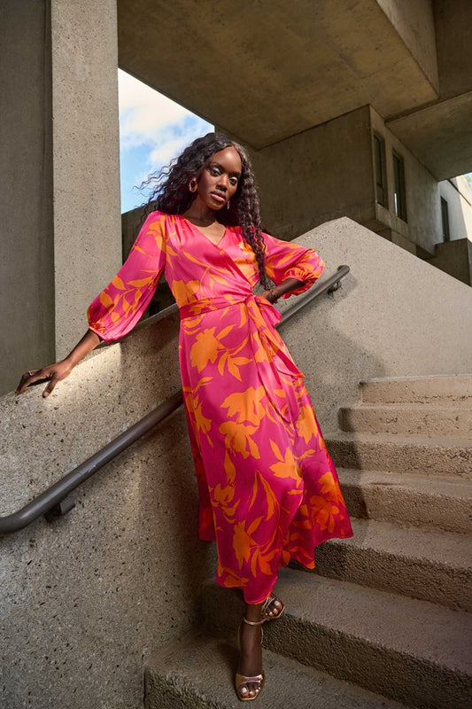 Joseph Ribkoff Satin Floral Print Wrap Dress
251906