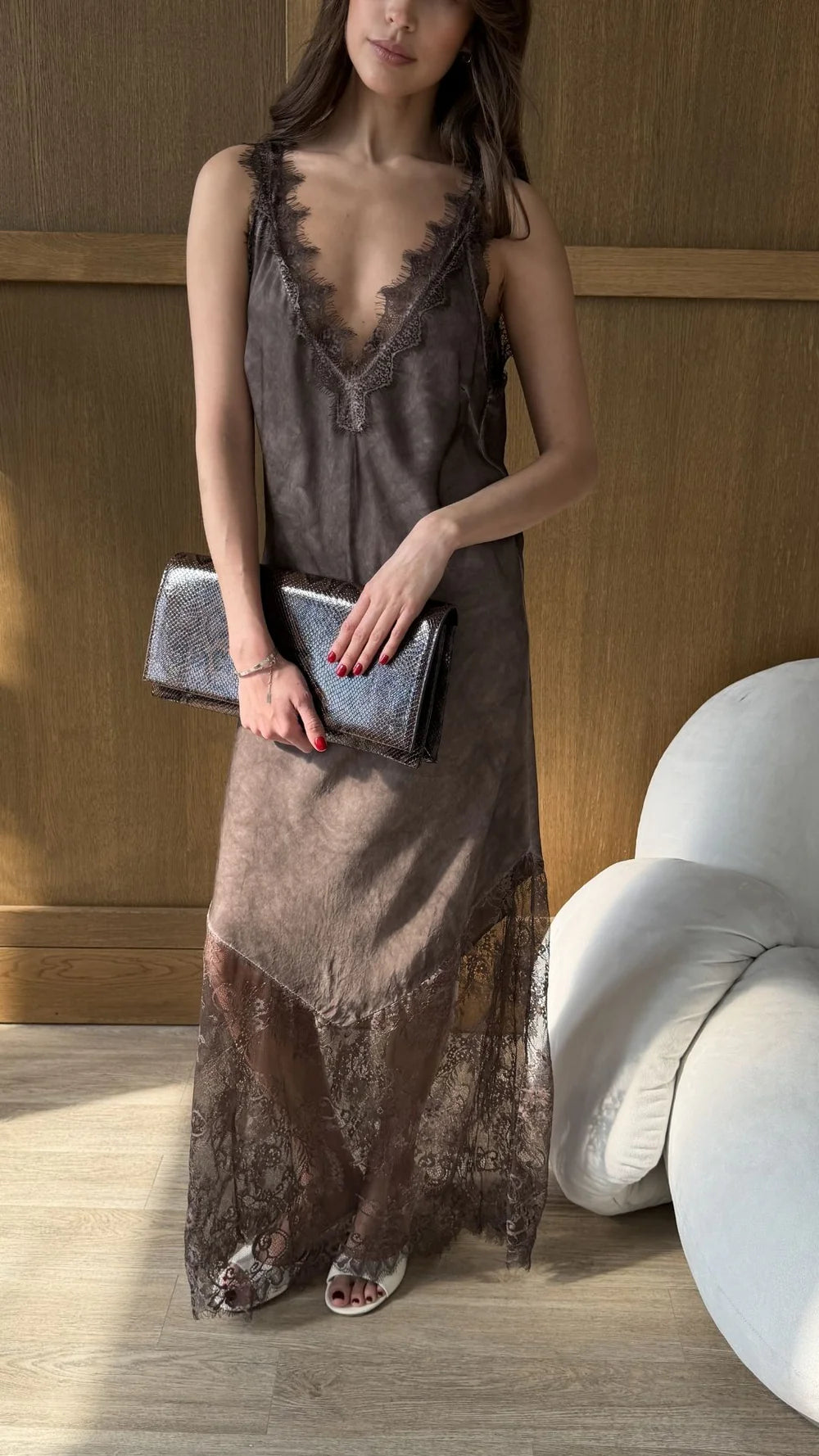 CHARLI London Solange Slip Dress - ESPRESSO