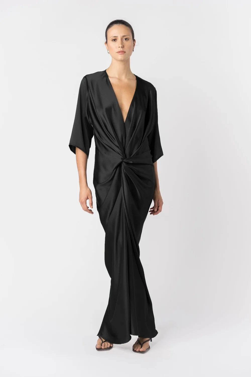 One Fell Swoop Alex Kimono - Obsidian Black Satin