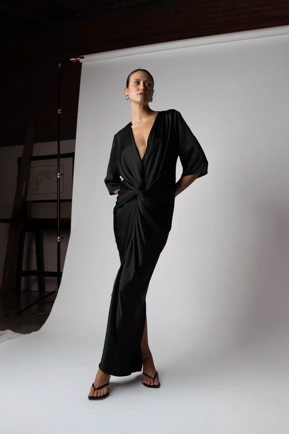 One Fell Swoop Alex Kimono - Obsidian Black Satin