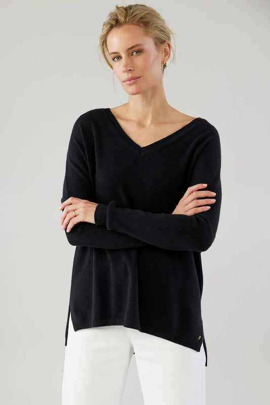 Mia Fratino V Neck Boyfriend Sweater - Jet Black