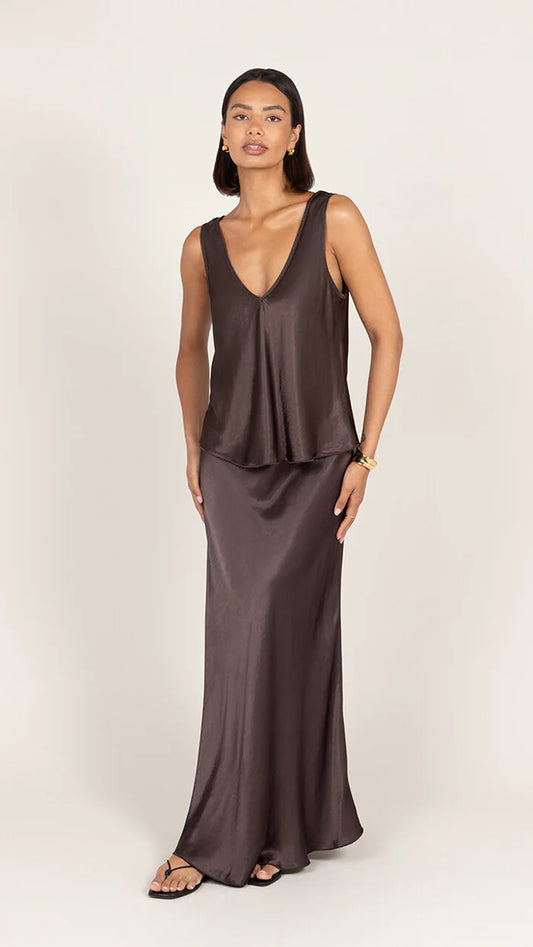 CHARLI Maeve Satin Set - Dark Espresso