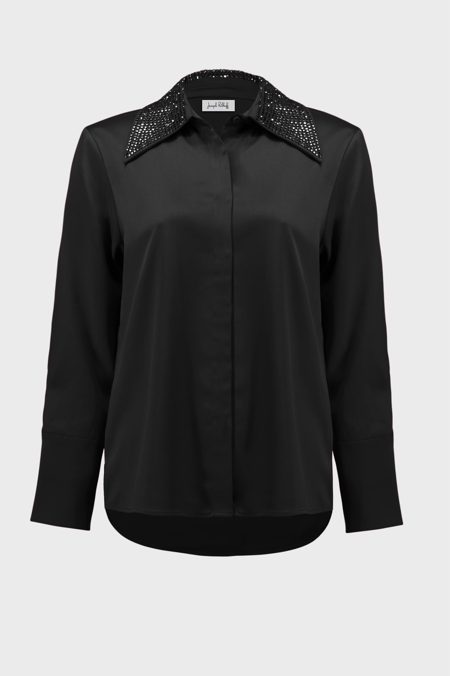 Joseph Ribkoff Satin Button-Front Blouse with Embellished Collar
254926