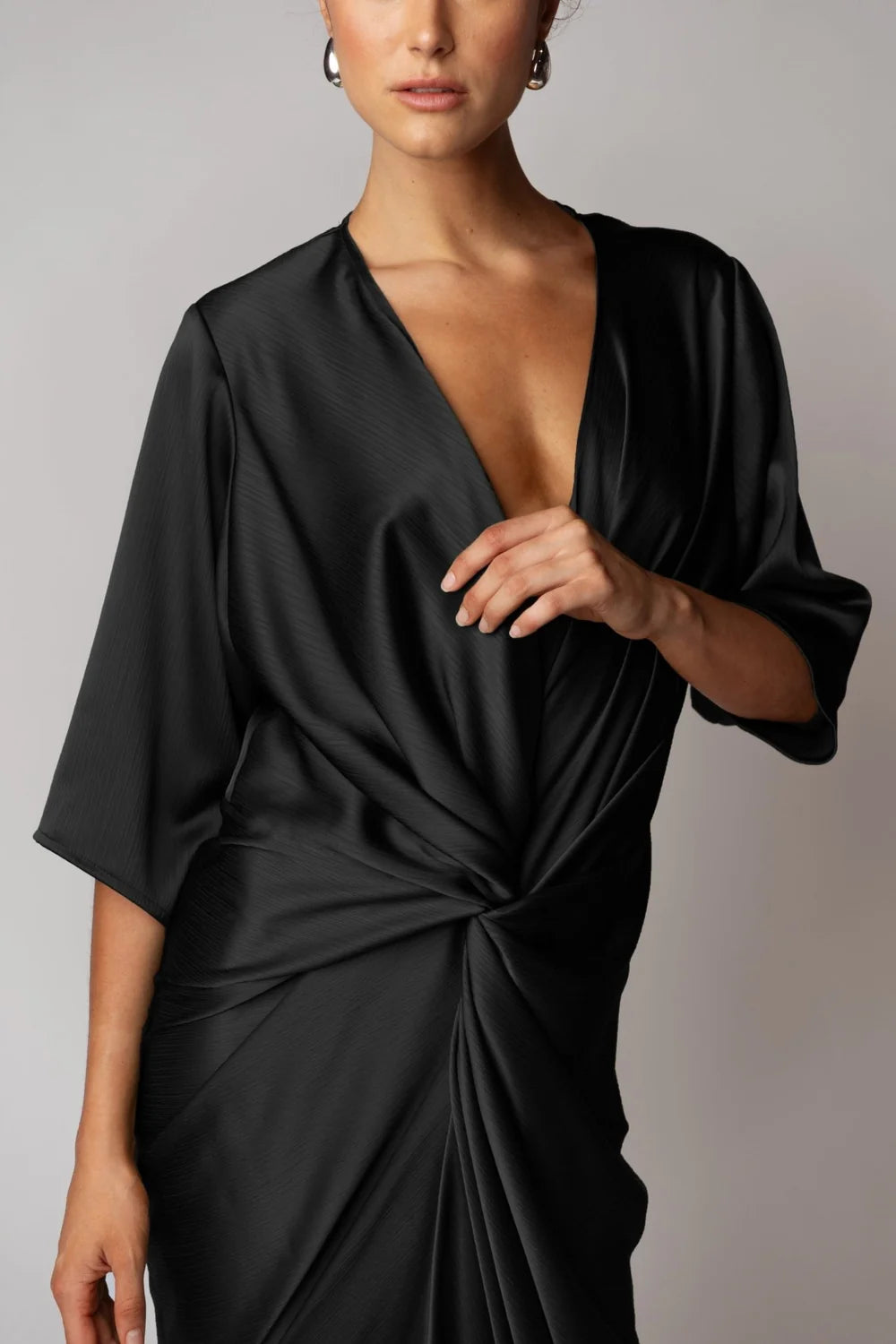 One Fell Swoop Alex Kimono - Obsidian Black Satin
