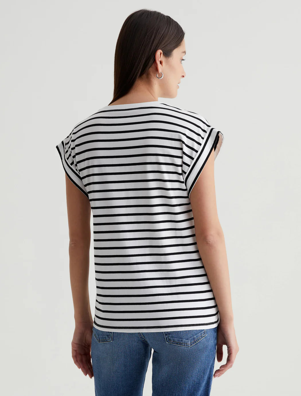 AG Jeans Rowan Relaxed Roll Sleeved T- Shirt COASTAL STRIPE EX-WHITE/TRUE BLACK