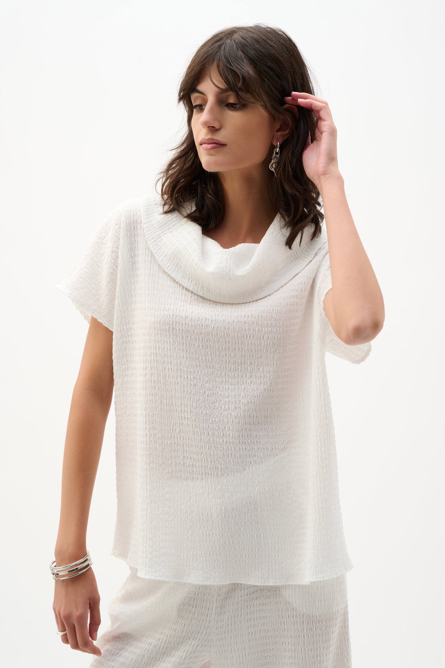 Joseph Ribkoff Textured Knit Cowl Collar Boxy Top
262194 Off-White