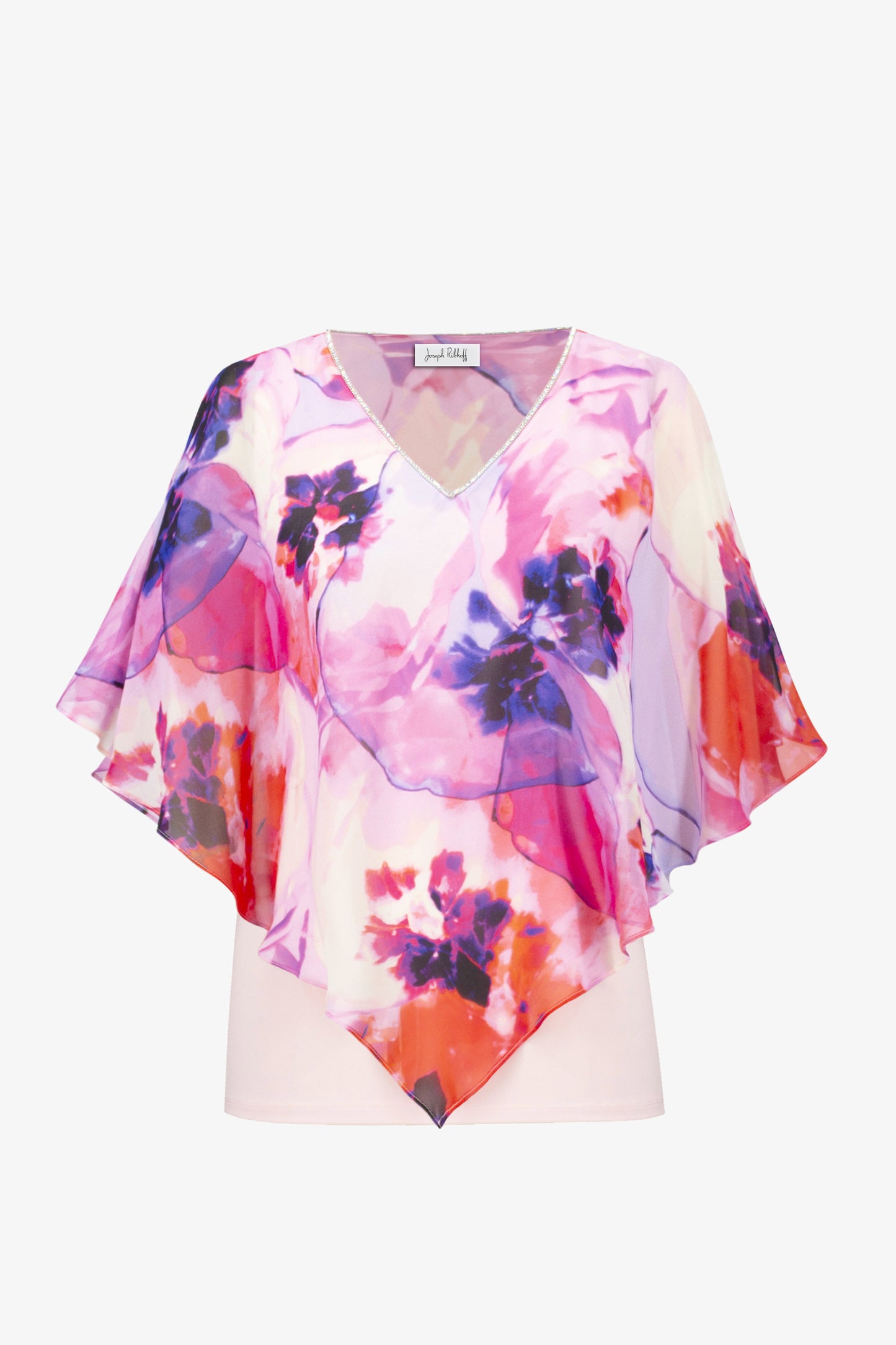PRE ORDER Joseph Ribkoff Signature | Silky Knit Floral Print Poncho With Chiffon Layer
261777 Multi