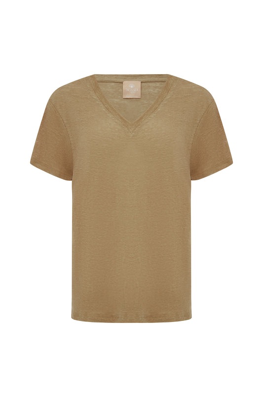 Scandi & Co V Neck Tee - Caramel