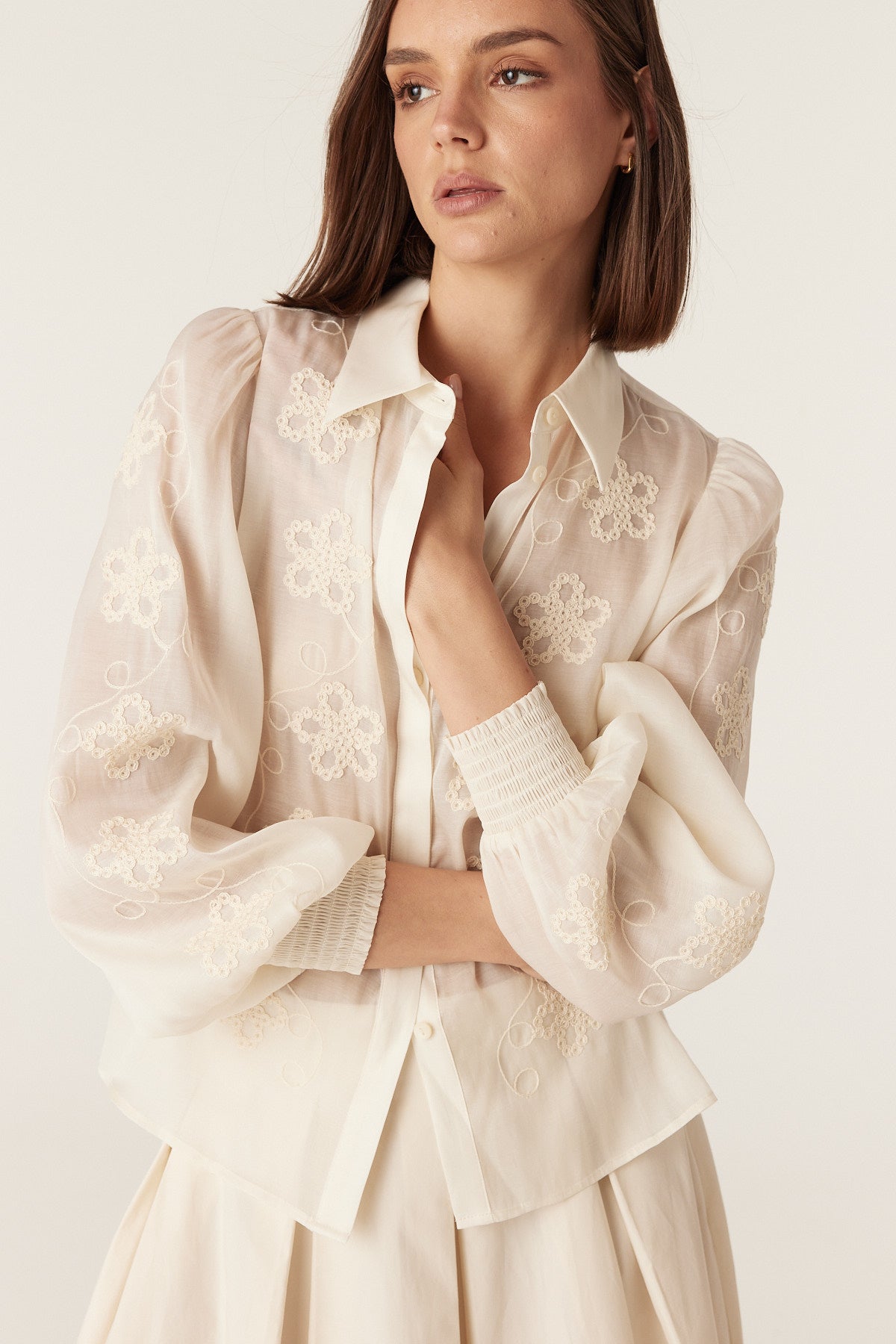 Cable Melbourne Faith Embroidered Blouse - Ecru