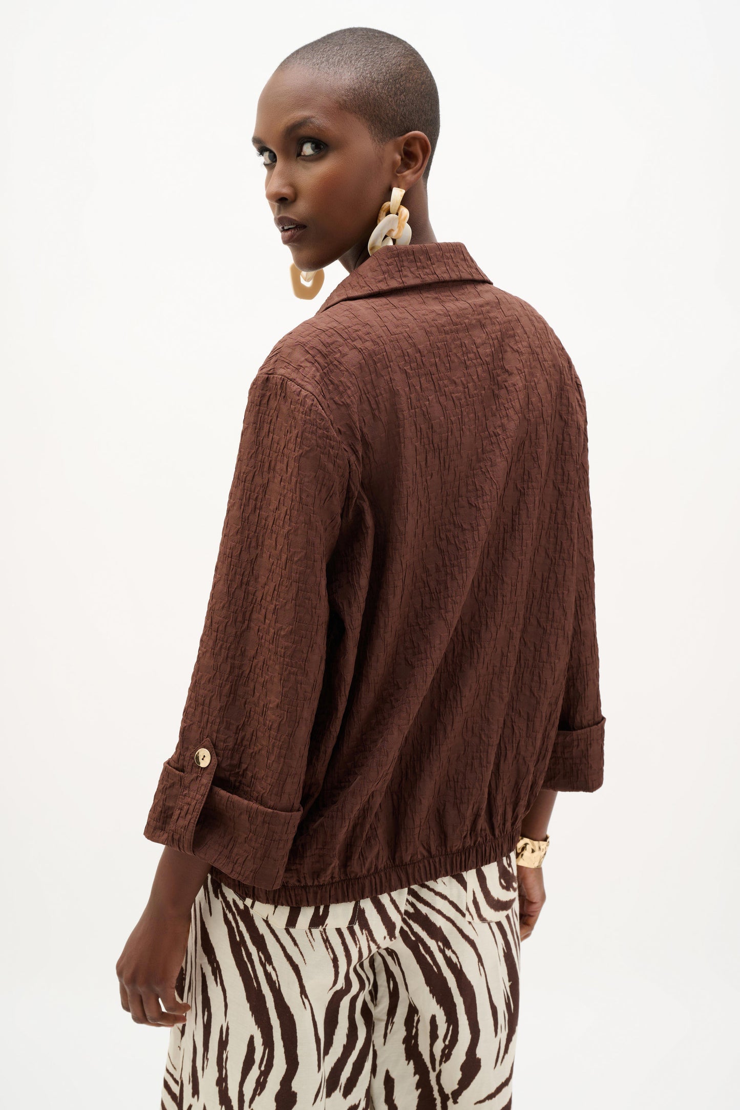 Joseph Ribkoff Jacquard Bomber Jacket With Funnel Collar
262138 Mahogany