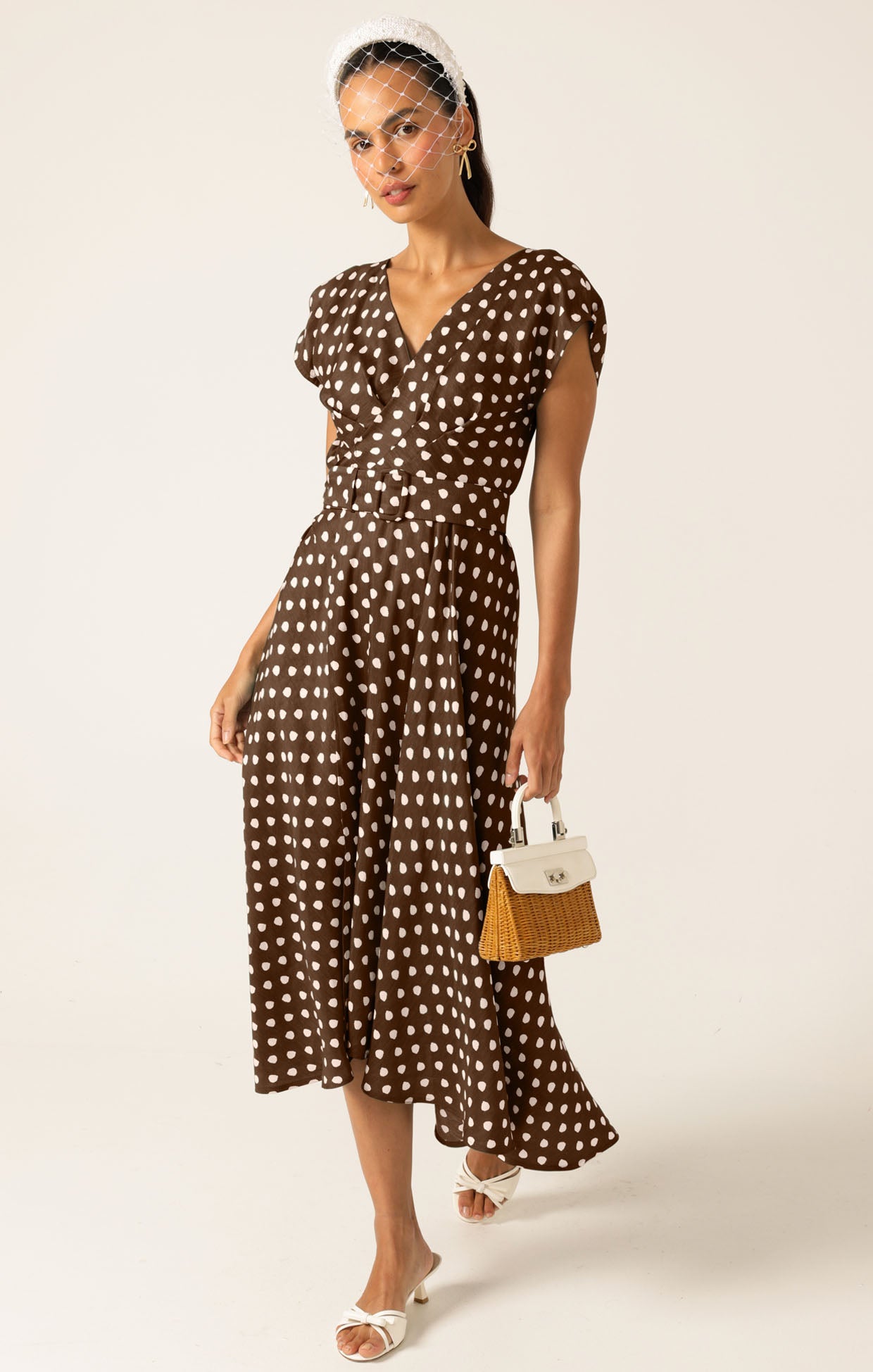 Sacha Drake DOTTIE WRAP MIDI DRESS - Choc/ Cream Spot