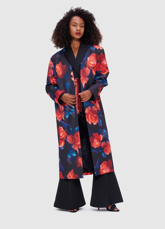 Leo Lin Zina Cocoon Coat - Rose Print