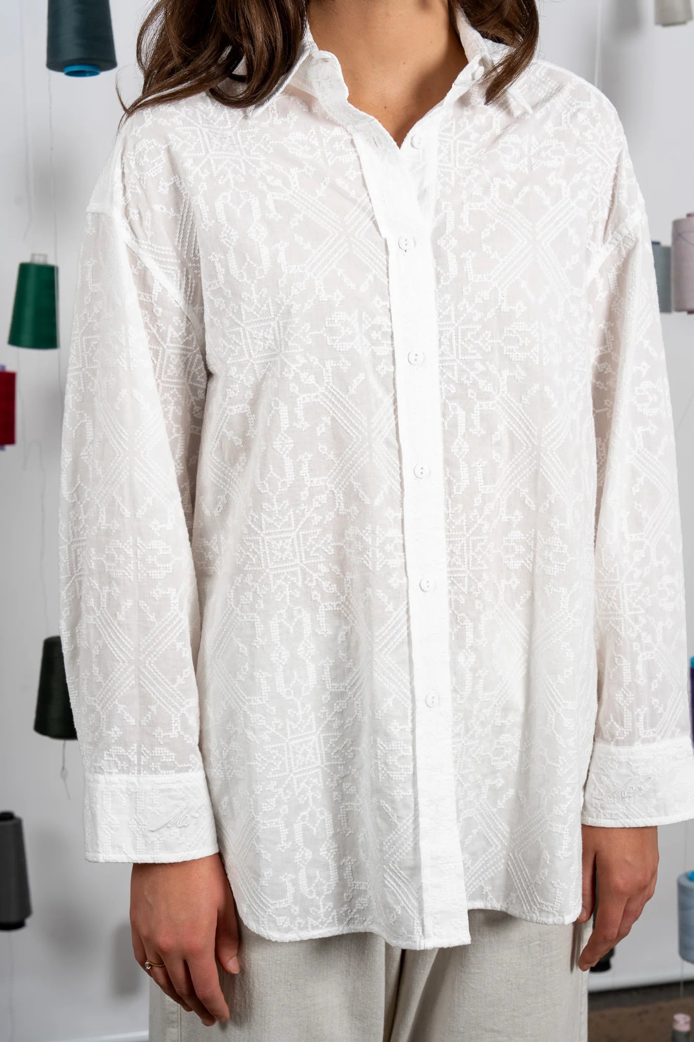 Maud Dainty Jarrah Shirt - Embroidered White