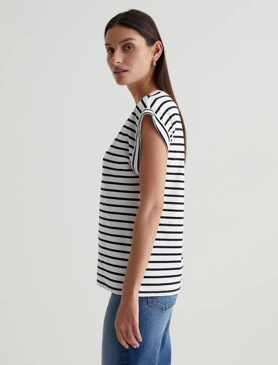 AG Jeans Rowan Relaxed Roll Sleeved T- Shirt COASTAL STRIPE EX-WHITE/TRUE BLACK