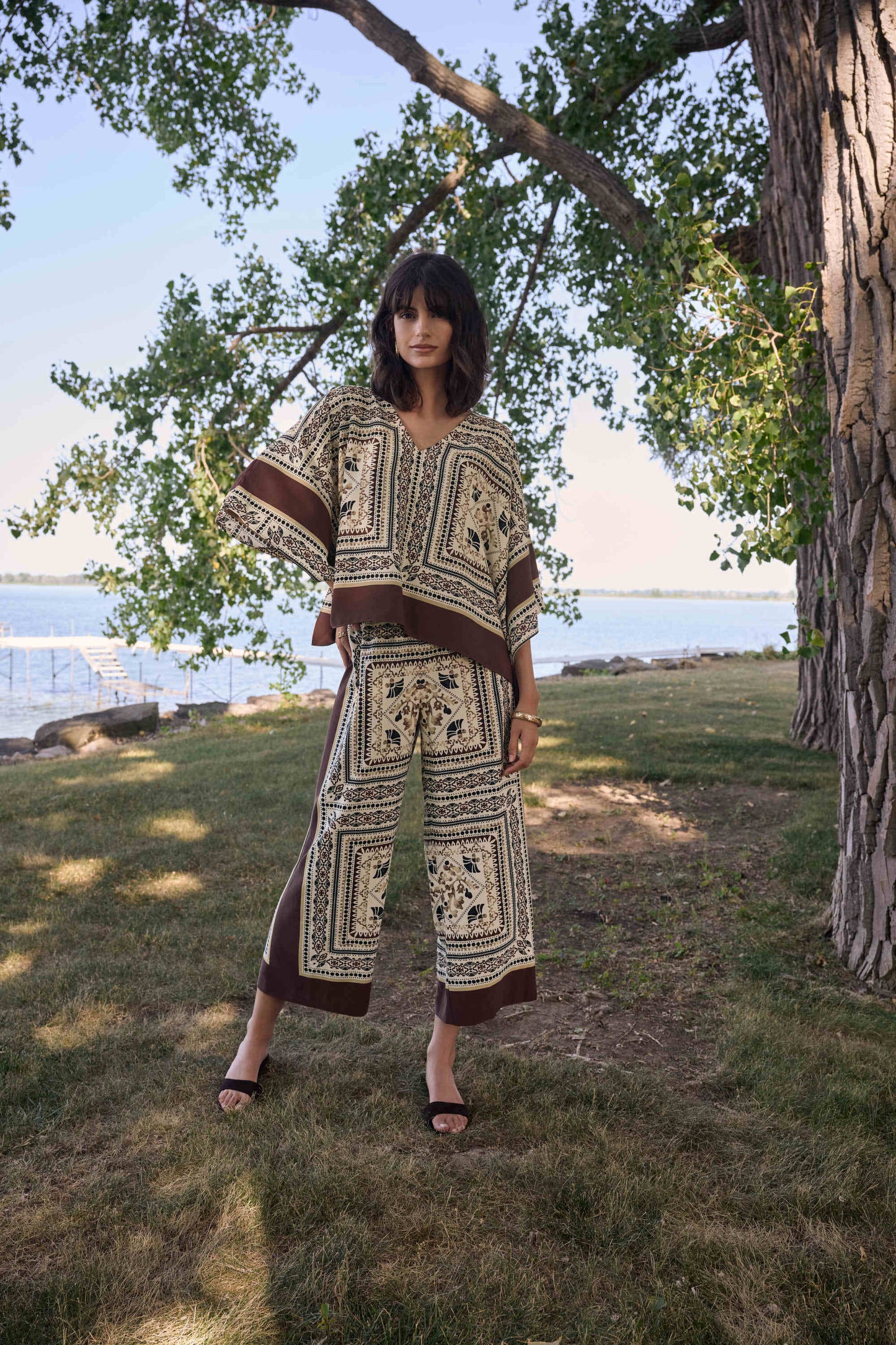 Joseph Ribkoff Scarf Print Wide-Leg Pull-On Pants
262261