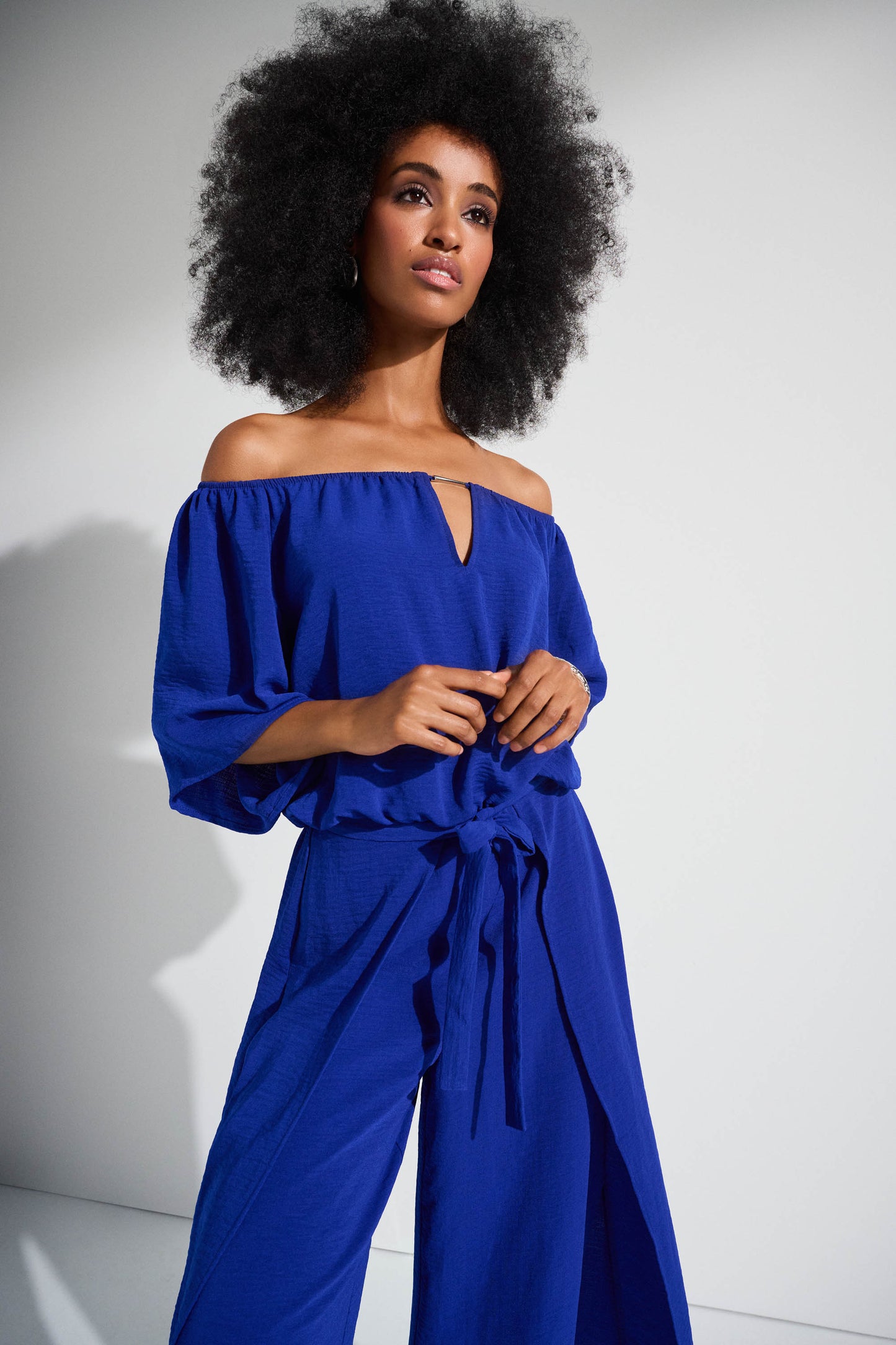 Joseph Ribkoff Gauze Off-Shoulder Culotte Jumpsuit ROYAL SAPPHIRE 
252170