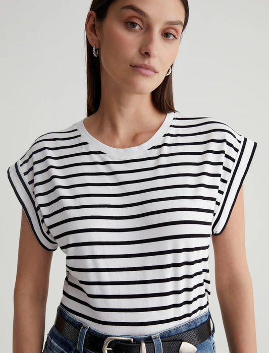 AG Jeans Rowan Relaxed Roll Sleeved T- Shirt COASTAL STRIPE EX-WHITE/TRUE BLACK
