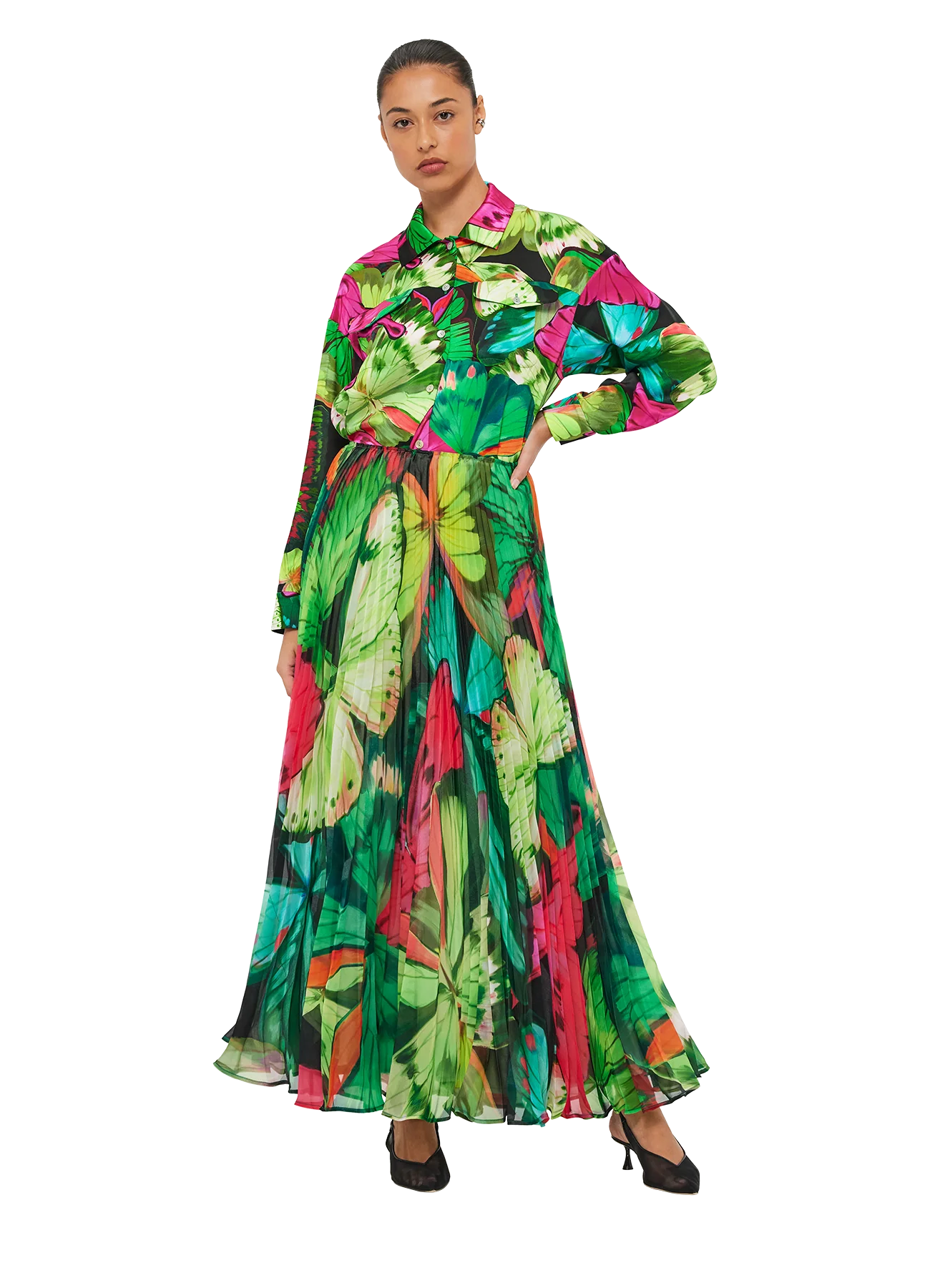 Leo Lin Winona Midi Skirt - Papillon Print in Green