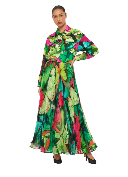 PRE ORDER Leo Lin Winona Midi Skirt - Papillon Print in Green