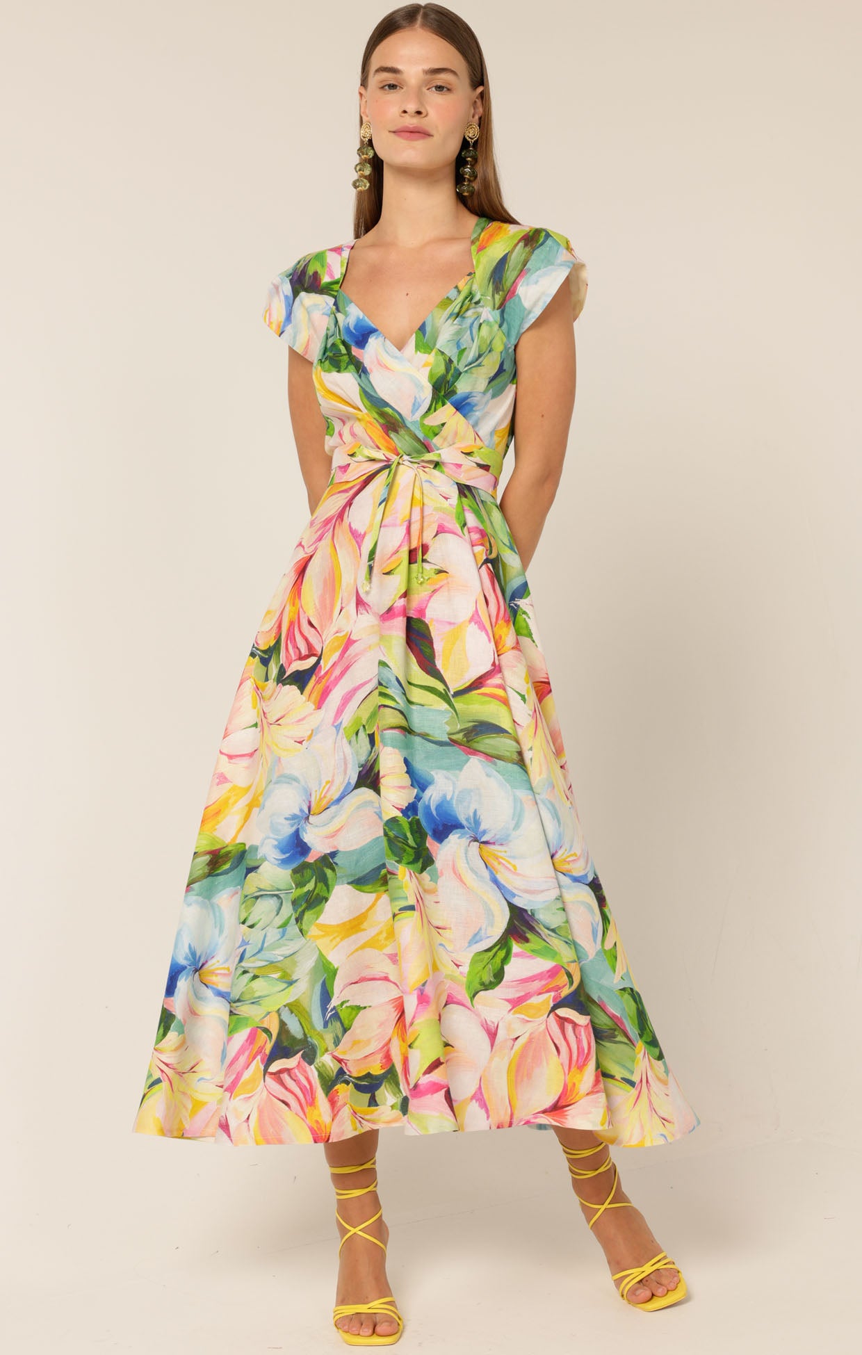 Pre Order SACHA DRAKE Dahlia Midi Dress - Watercolour Floral