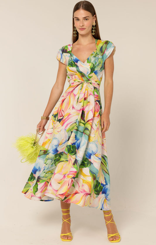 Pre Order SACHA DRAKE Dahlia Midi Dress - Watercolour Floral