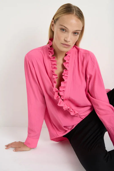 PRE ORDER Mela Purdie Frill Neck Blouse - Flambe or Chilli