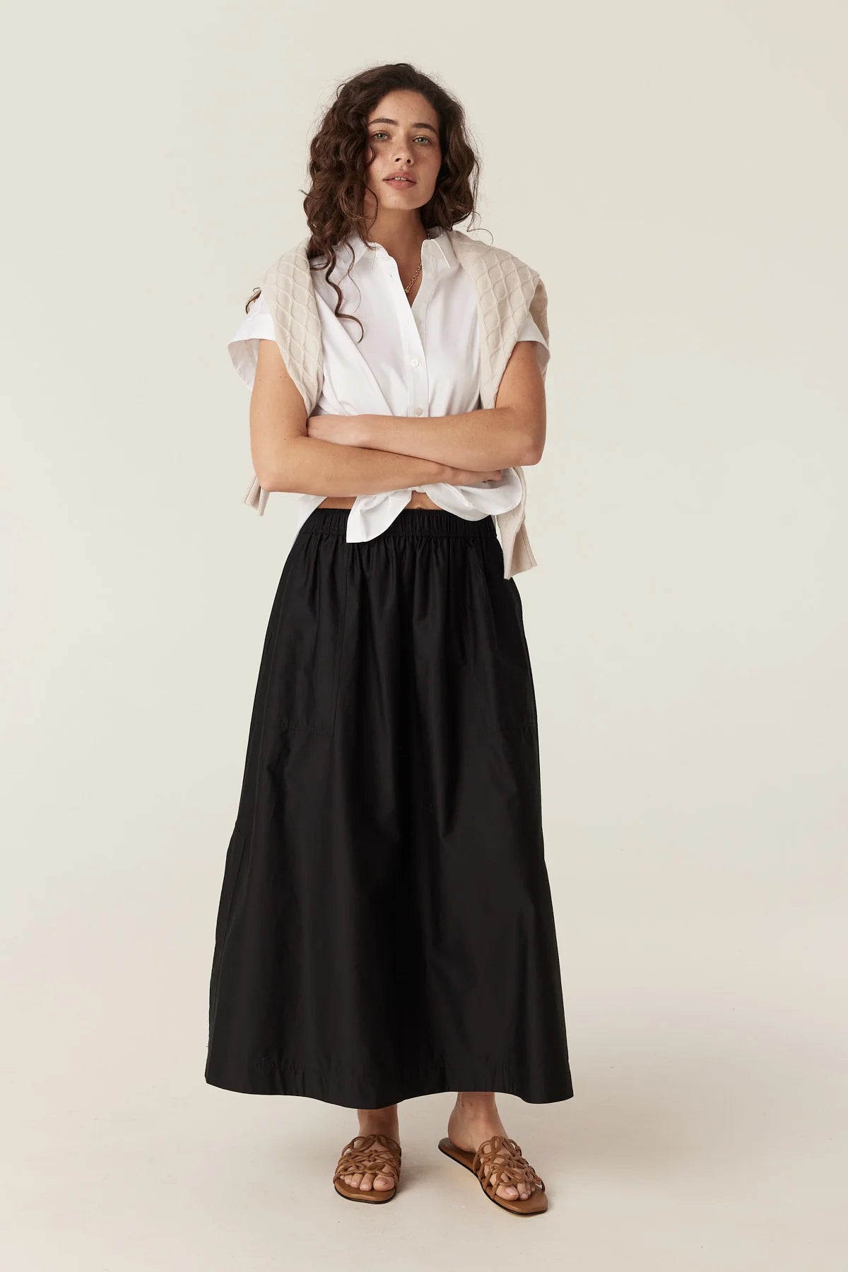 Cable Pima Cotton Midi Skirt - Black