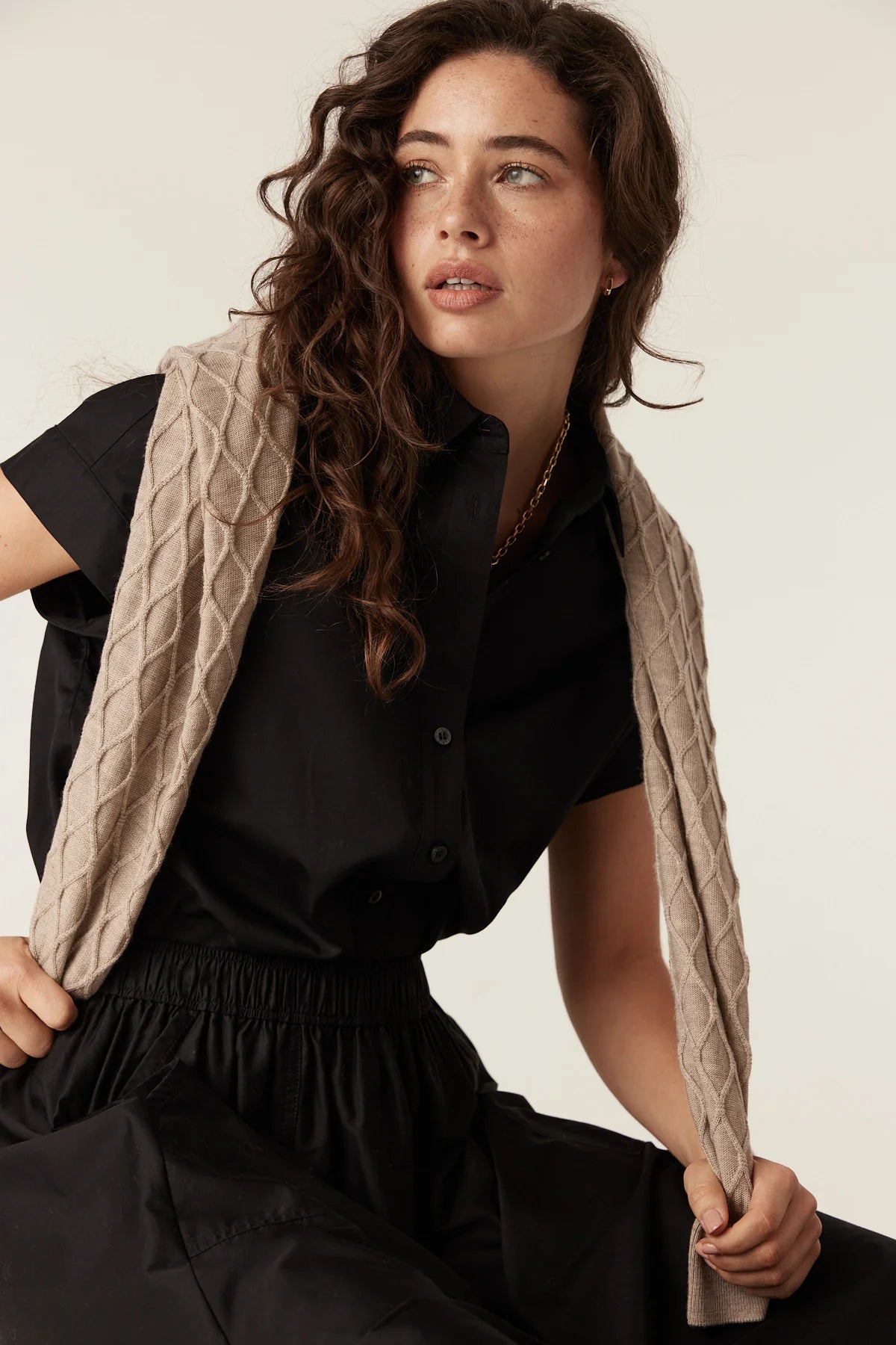 Cable Pima Cotton Shirt - Black