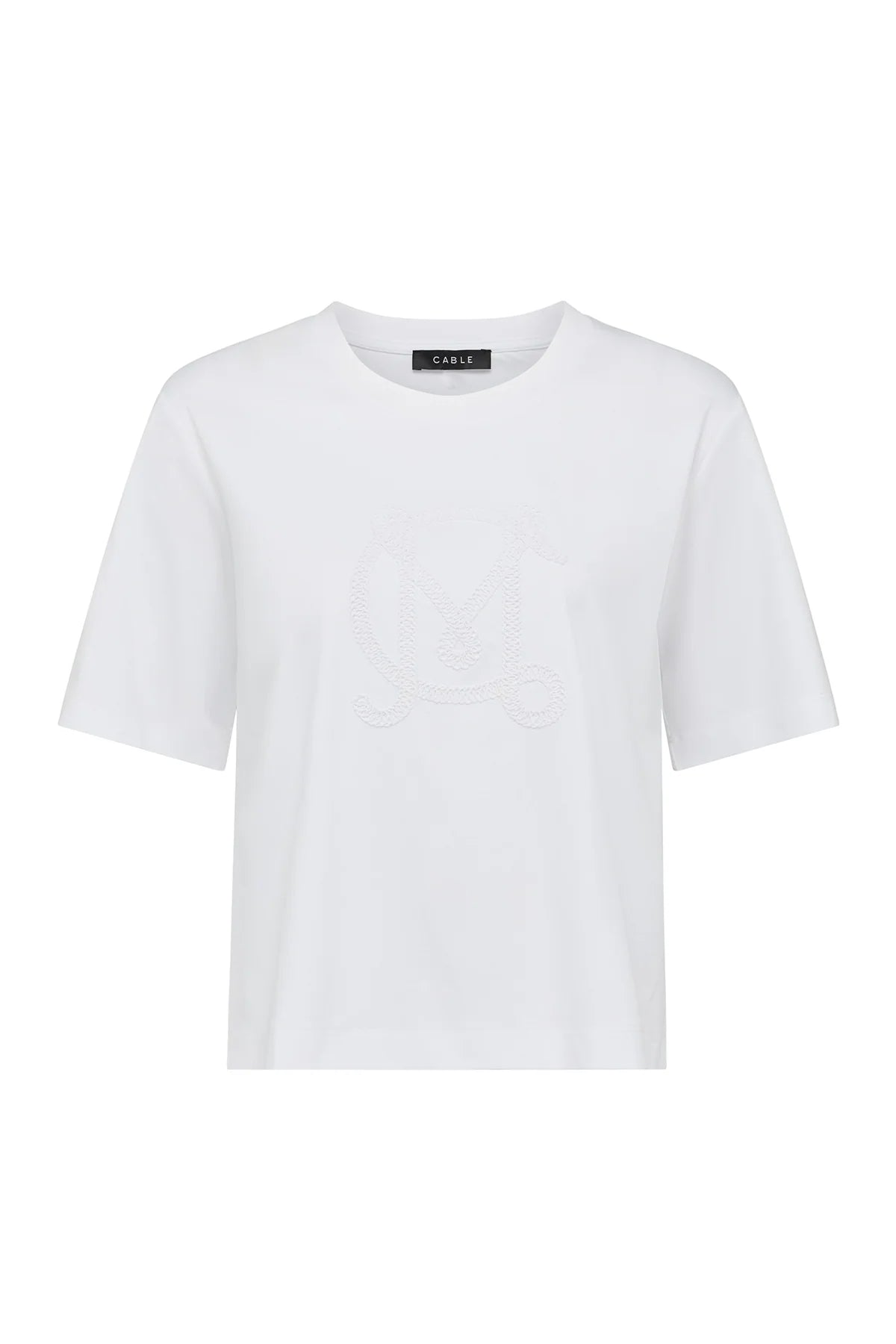 Cable Pima Cotton Boxy Logo Tee - White