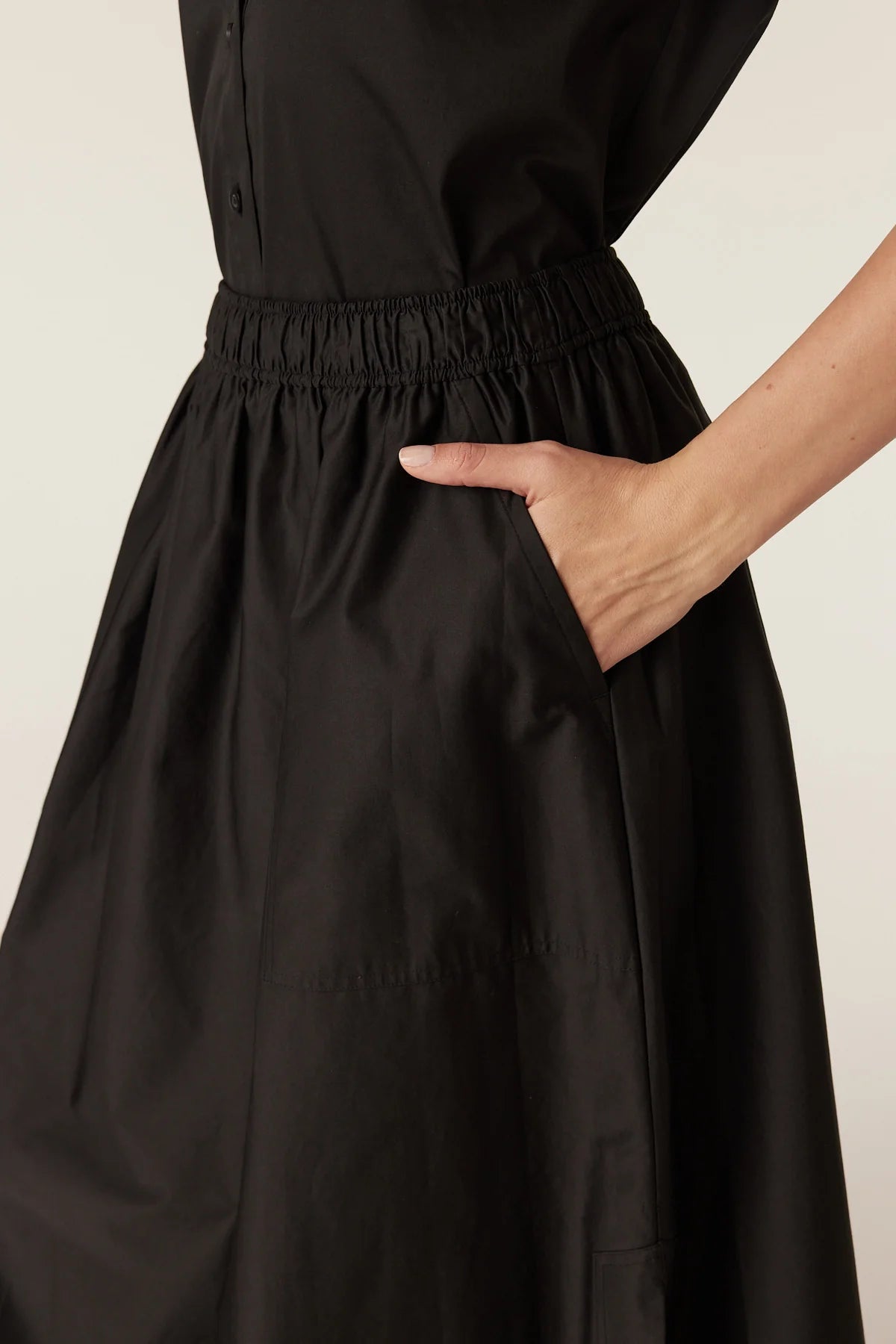 Cable Pima Cotton Midi Skirt - Black