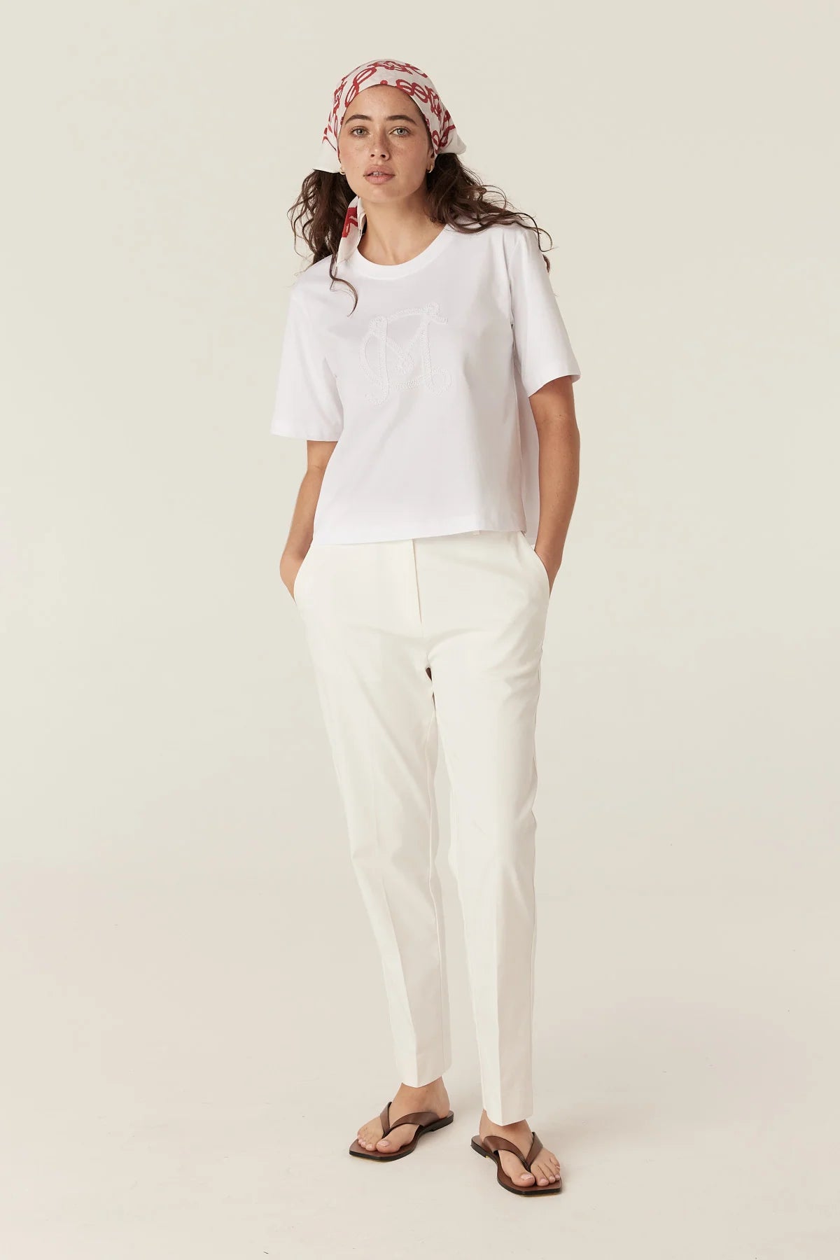 Cable Pima Cotton Boxy Logo Tee - White