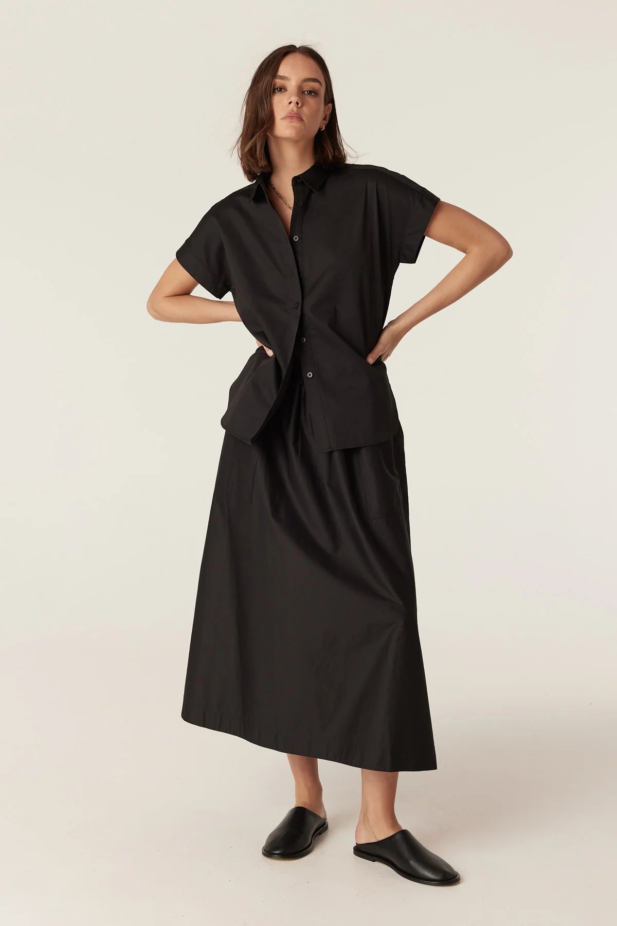 Cable Pima Cotton Shirt - Black