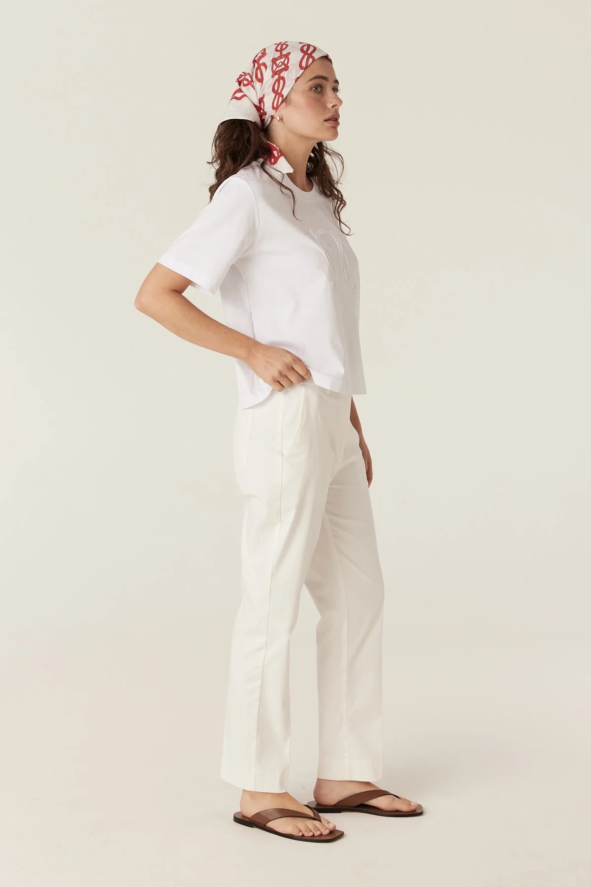 Cable Pima Cotton Boxy Logo Tee - White