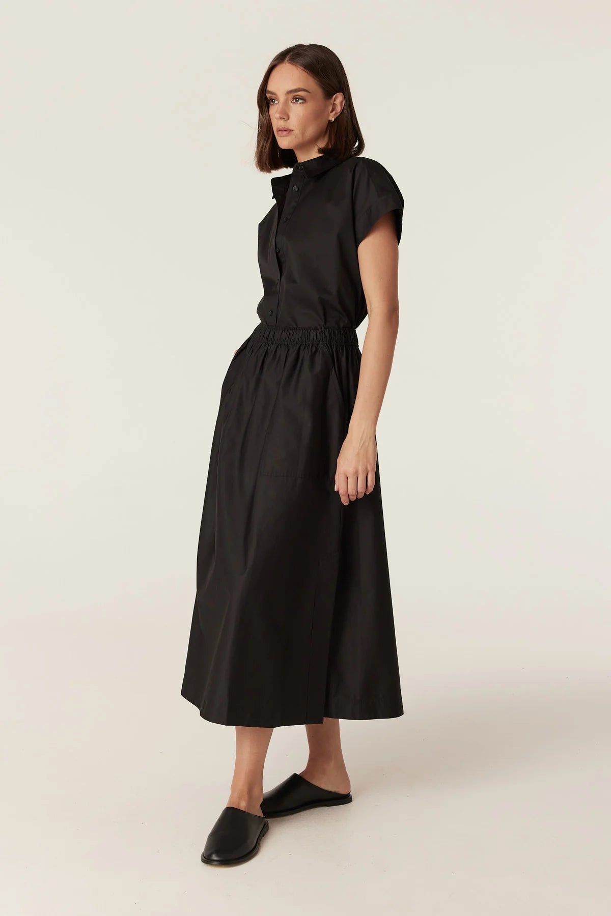 Cable Pima Cotton Midi Skirt - Black