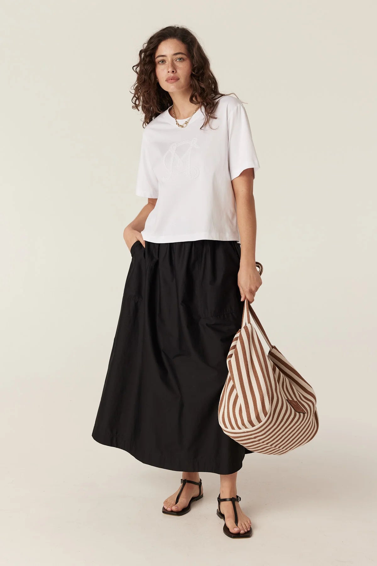 Cable Pima Cotton Midi Skirt - Black