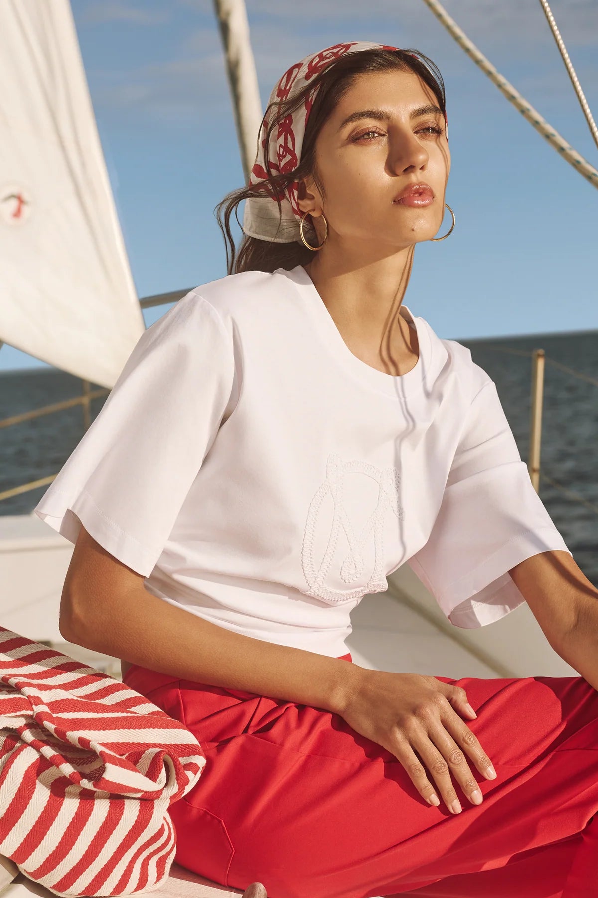 Cable Pima Cotton Boxy Logo Tee - White