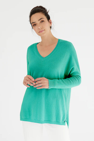Mia Fratino V Neck Boyfriend Sweater - Turquoise
