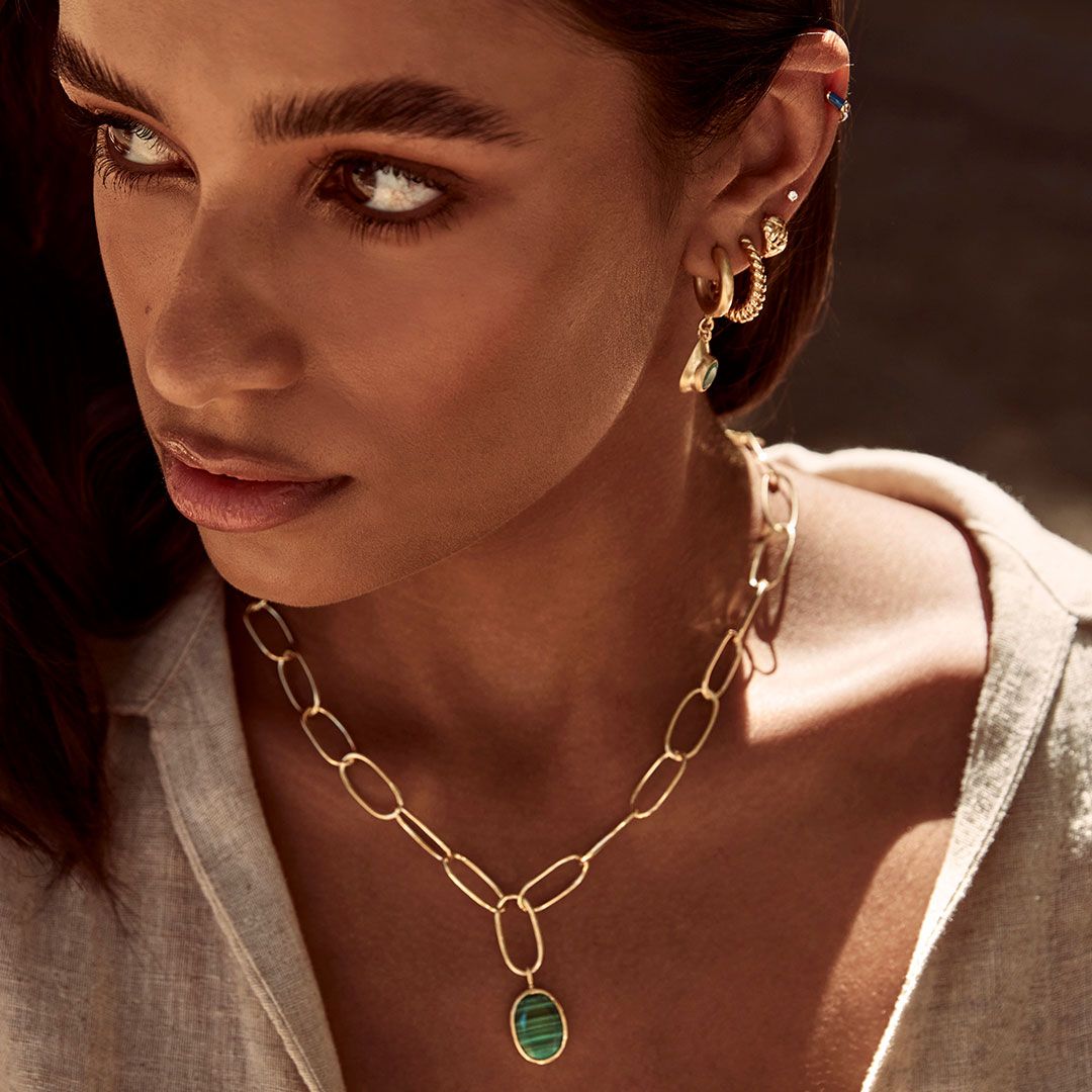 Fairley Free Form Malachite Link Necklace